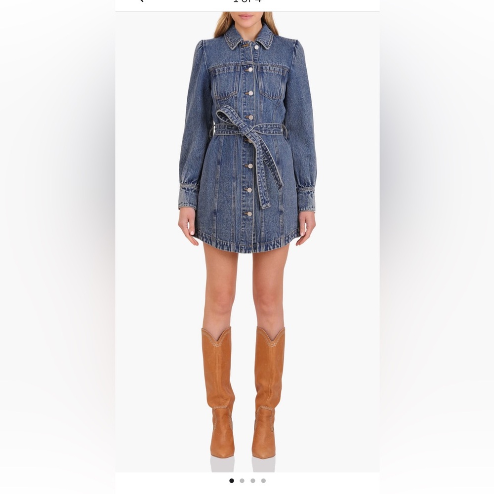 Avec Les Filles • Belted Puff Sleeve Denim Dress